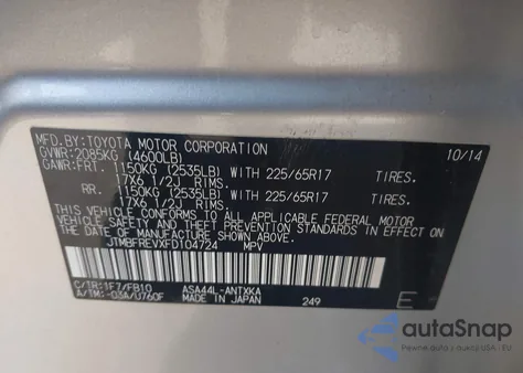 2015 Toyota Rav4 Le z USA, uszkodzony, nr VIN JTMBFREVXFD104724